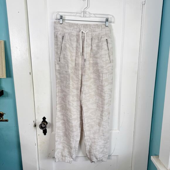 Athleta Cabo Tide Linen Jogger Pull On Pants Camo Print Neutral Drawstring 8 - Picture 1 of 13